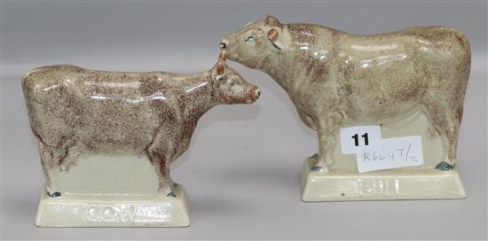 A Rye pottery cow and bull bull height 14cm